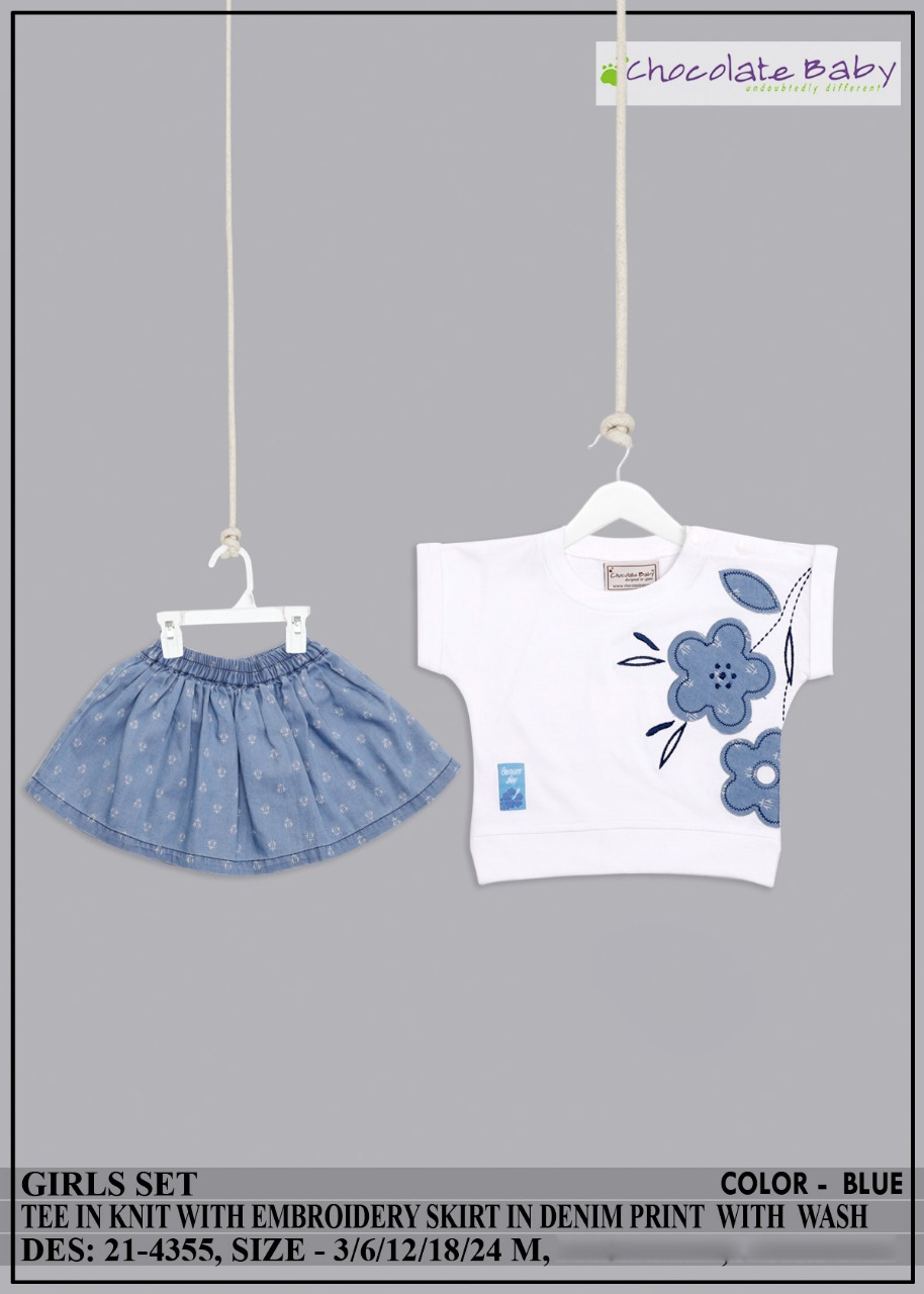 Shop Online Girls White Top And Denim Skirt Set at ₹1164